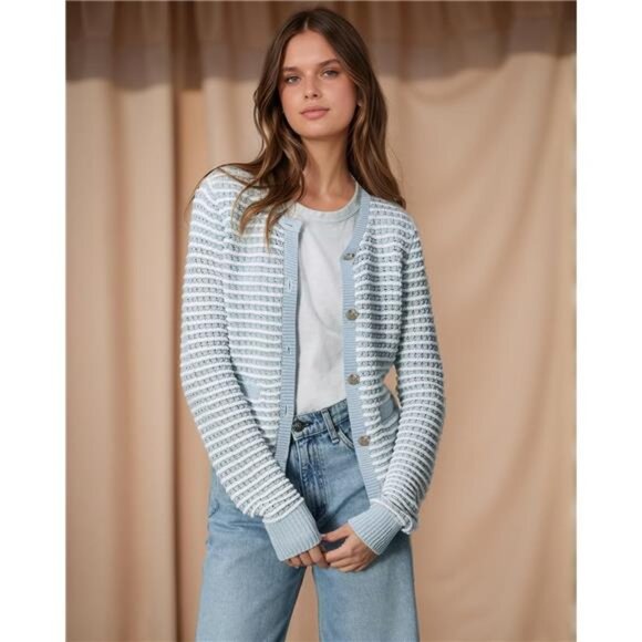 FAIRY SEASON Women's Striped Cardigan Sweaters Open Front Long Sleeve Button - Picture 6 of 7